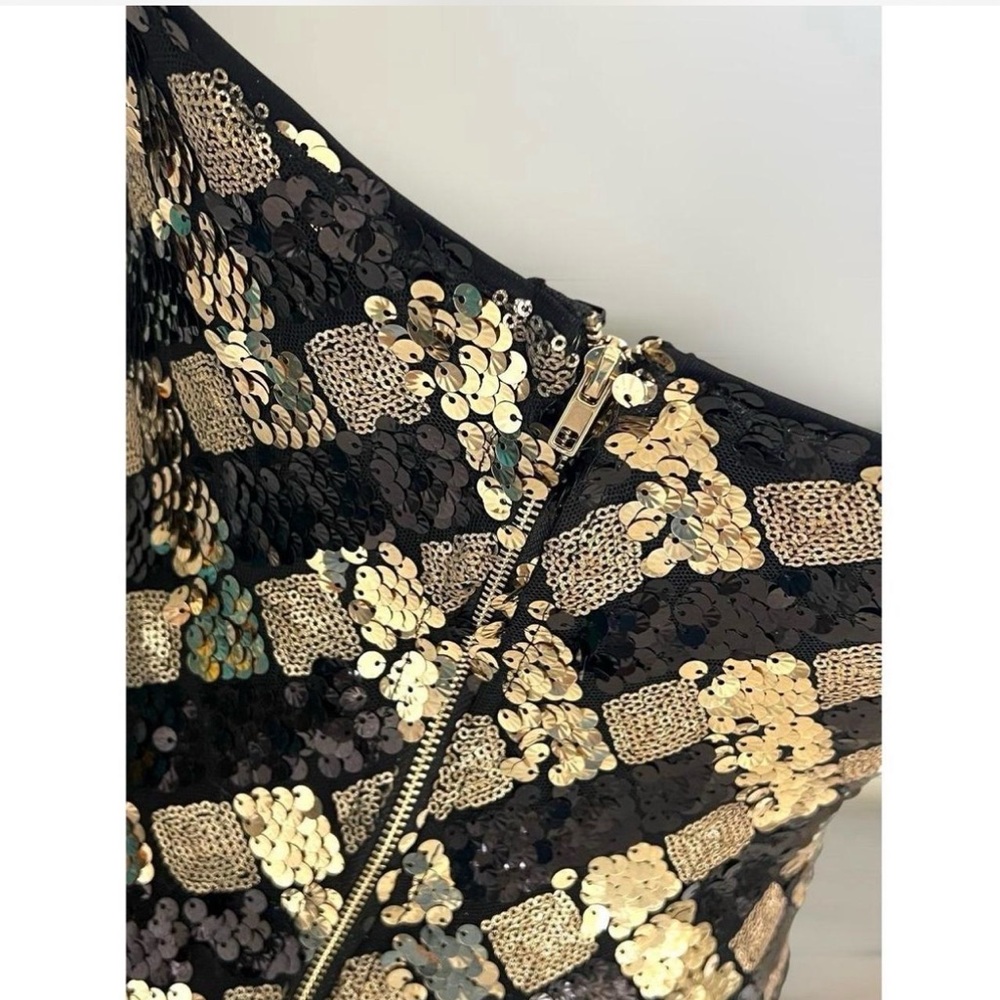 QUII black and gold sequin fitted mini dress S M L - Picture 6 of 7